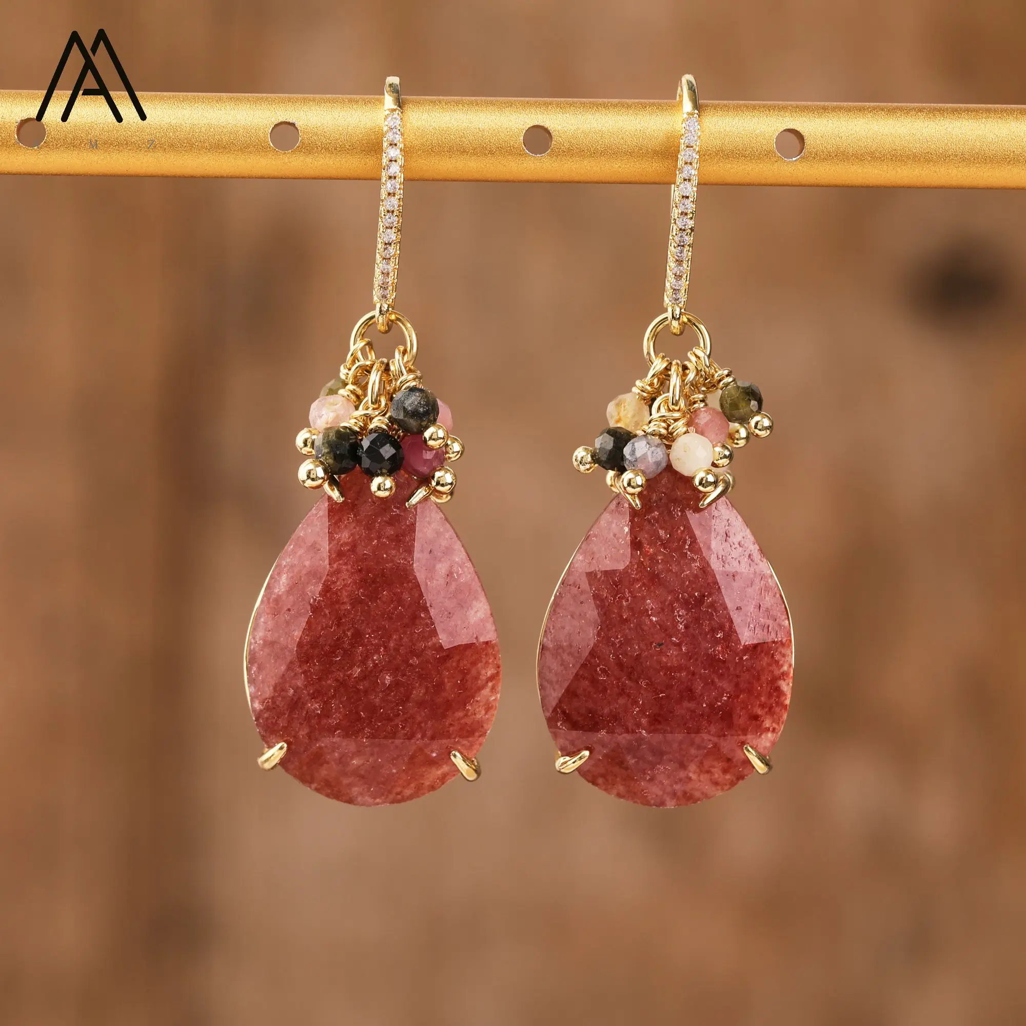 Teardrop Earrings Trendy Jewelry , Natural Gemstone Loose Beads Hook Earring for Women Birthday Gifts