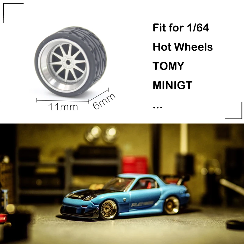 Carlomo 1/64 Wheels S-Class Wheels With Rubber Tires Brake Disc Assembly Rims Modified Parts for Model Car Tomica 4pcs Set E02