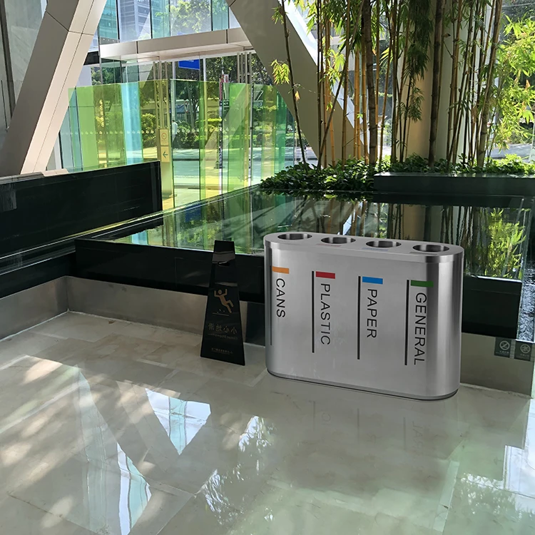 Guangzhou max round 4 bins recycle stainless steel trash bin for mall