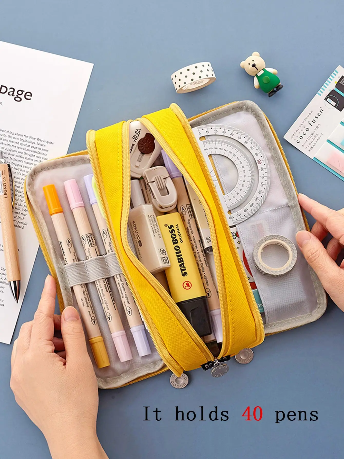 Bview Art Large Capacity Pencil Case Aesthetic Pencil Pouch with 3 Compartments Nylon Storage Pen Bag