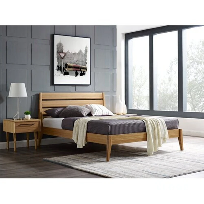 Solid wood bed frame king queen size bed wooden slats bedroom wood bamboo bed set
