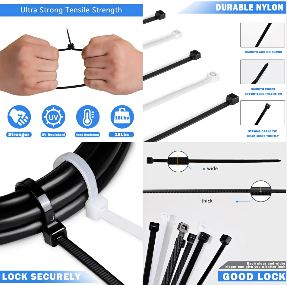 Eco-friendly Custom Plastic Flexible Custom Cable Ties Electrician nylon zip tie black UV