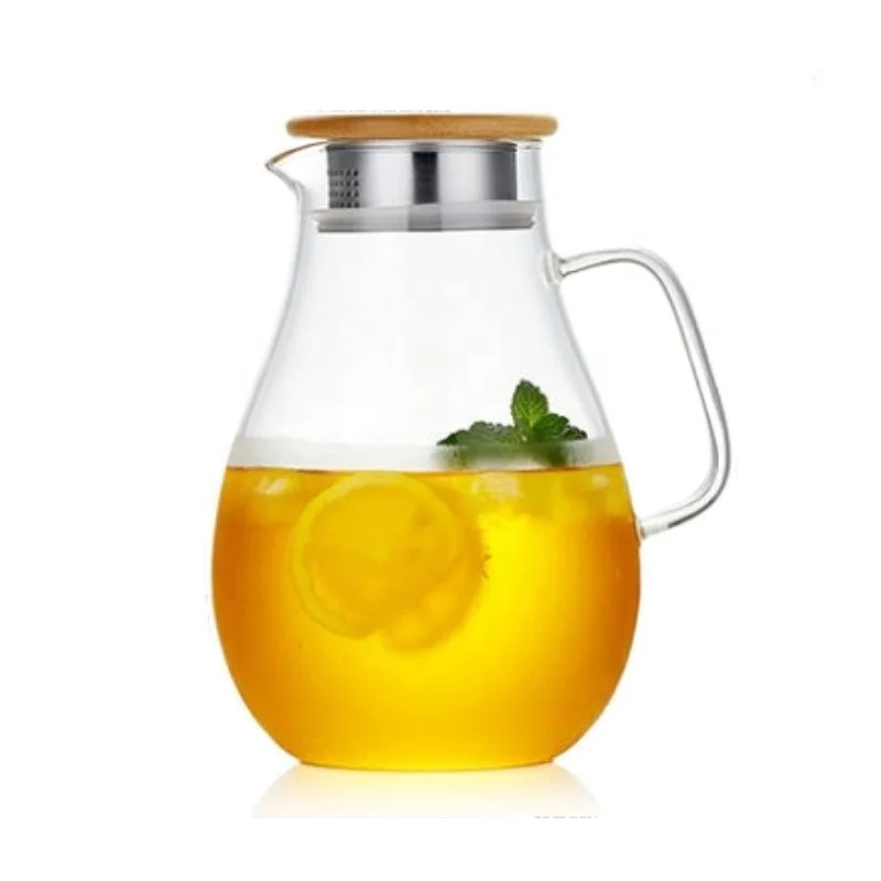 
1.6L Large Capacity Clear Glass Water Juice Jug with side handle and lid 
