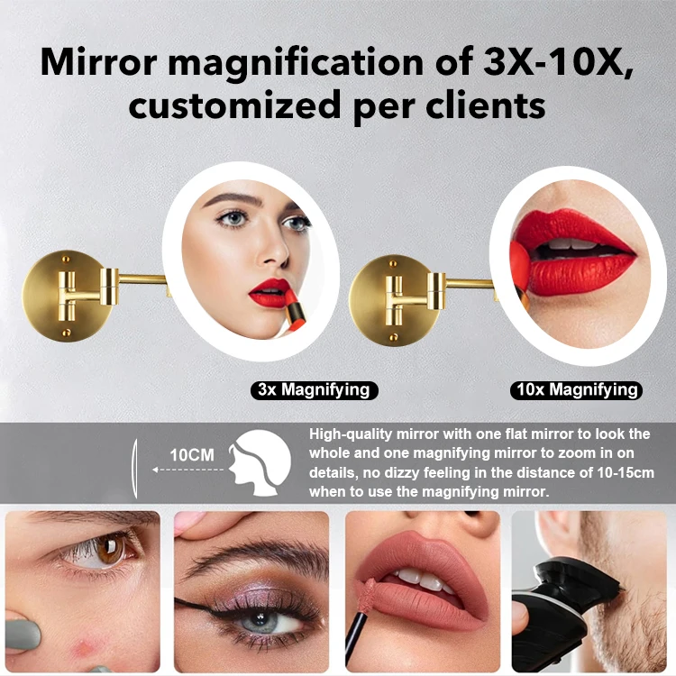 85v~265v Stainless Steel Acrylic Touch On/Off Switch 9.5 Inch 5.5w Led Light Copper Color Led Mirror