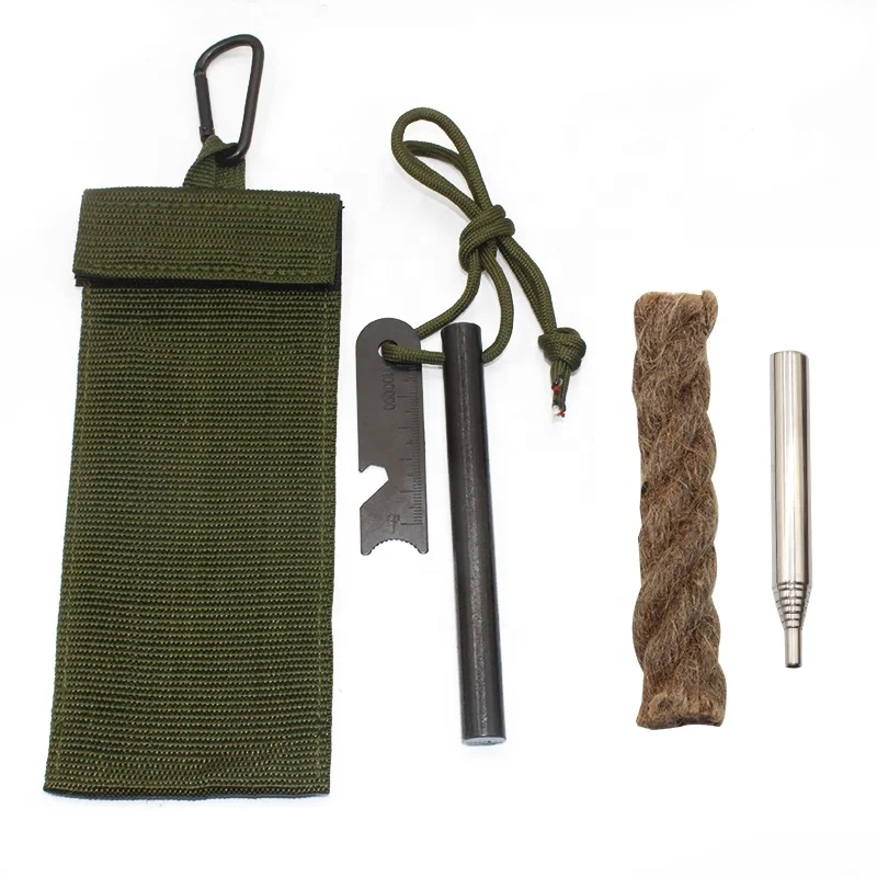 Emergency Fire Starter Kit Tactical Survival Fire Tool Set Paraffin Hemp Tinder with Nylon Hanging Pouch