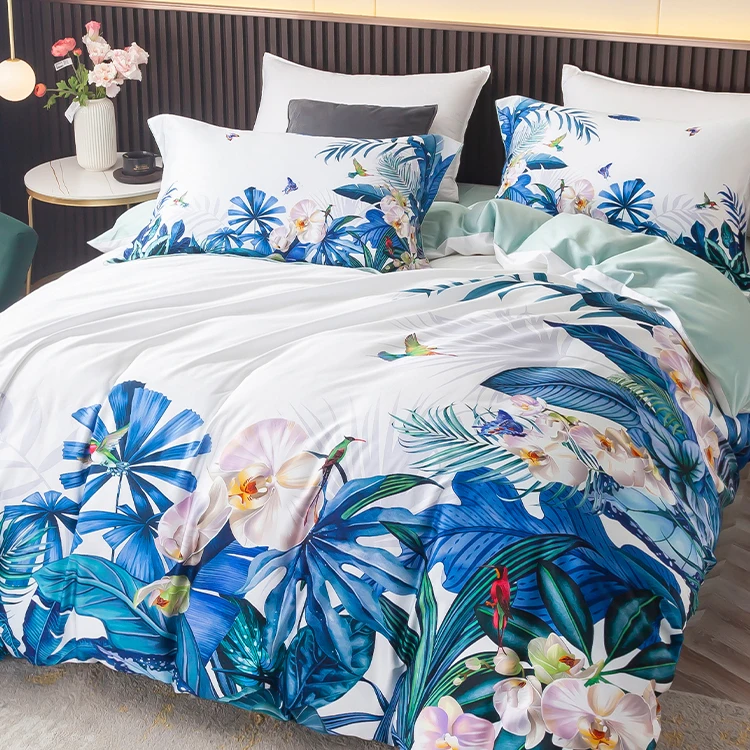 High quality 100% cotton bedding sheets sets queen size duvet cover print pillow cases