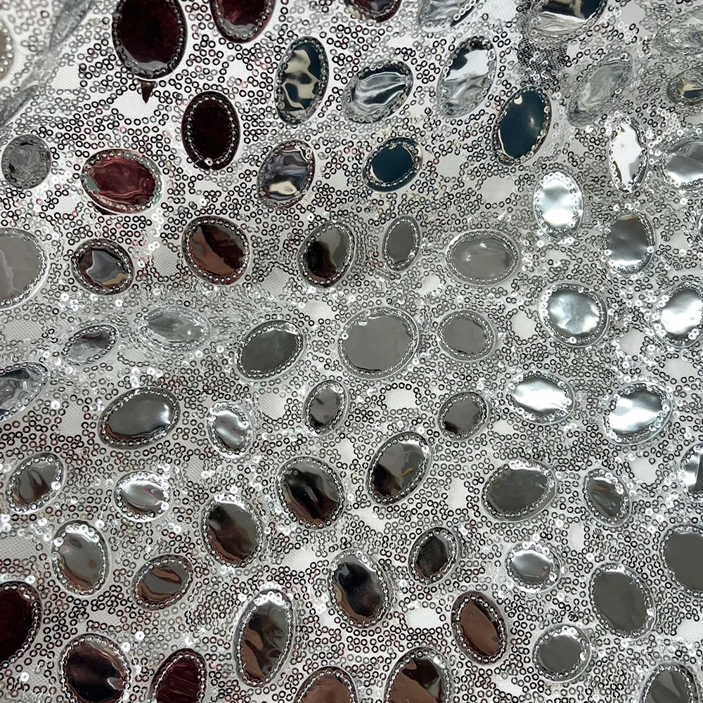 New design fancy sliver large sequin fabric with embroidery mesh net fabrics for clothing formal dress