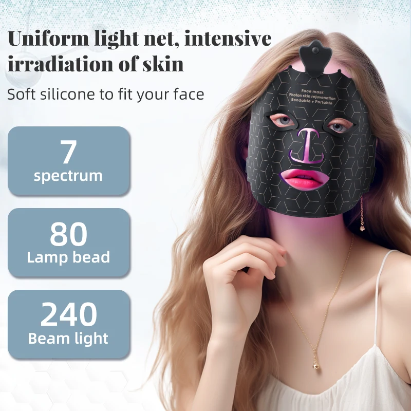 Popular Products 2024 Portable Led Face Mask 7 Colors 630nm Skin Care Silicone Led Light Beauty Facial Face Mask Light Therapy