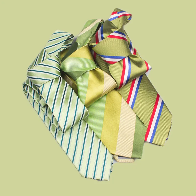 High Quality  Silk Green silk Ties Quality For Men Wholesale Business Necktie Silk Italy Stripe Necktie De Luxe Hommes