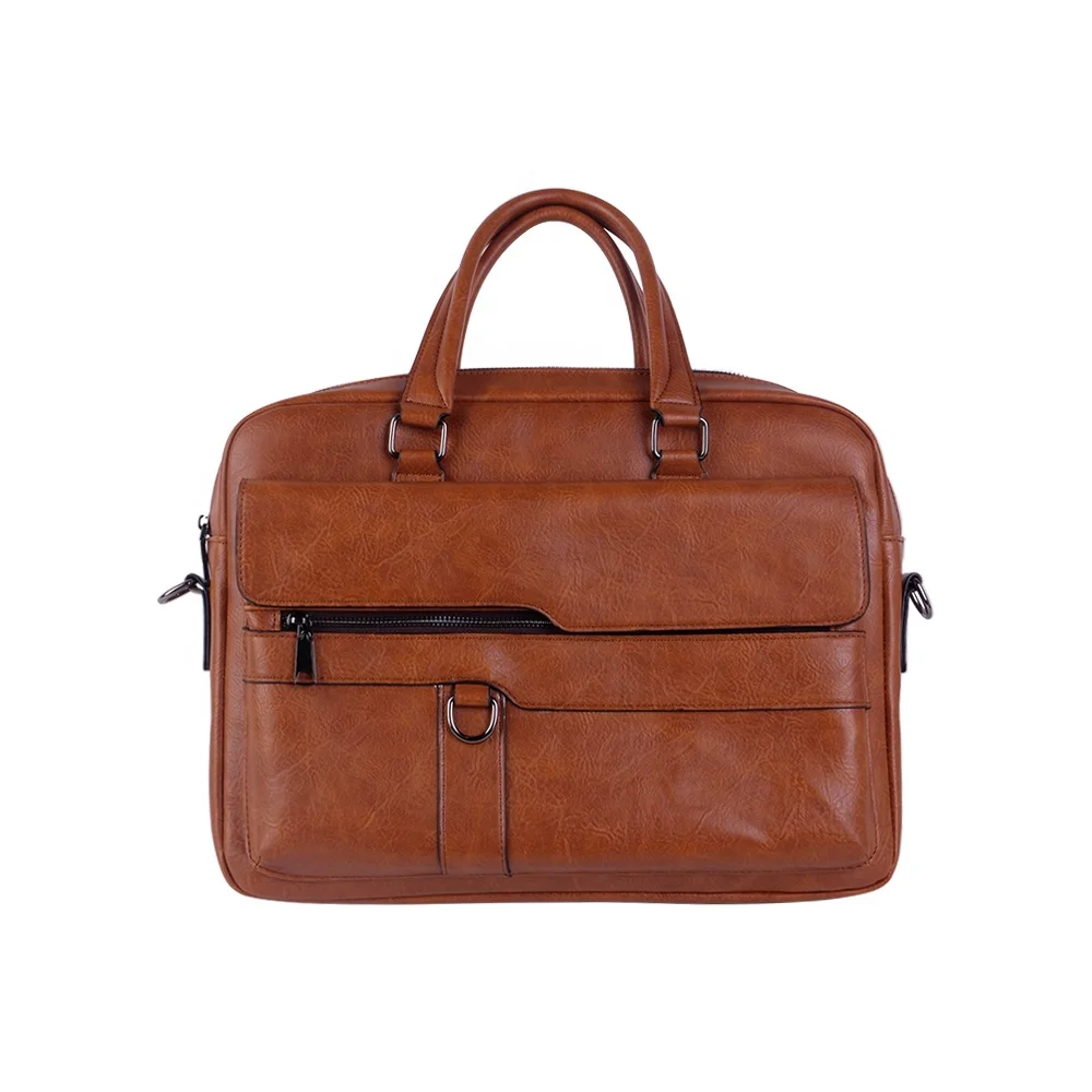 PU Laptop Briefcase Men Genuine Leather Computer Business Messenger Crossbody Bag Brown Waterproof office bag Hip-hop