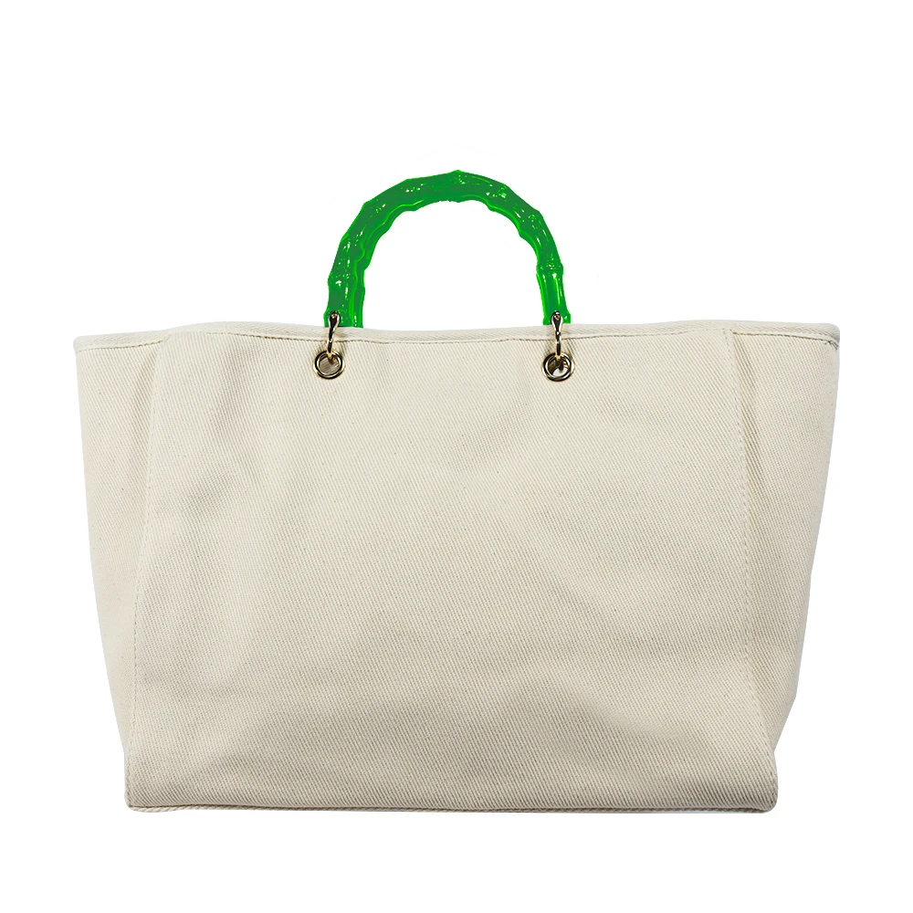 High quality bamboo handle bags women handbags ladies canvas tote bag