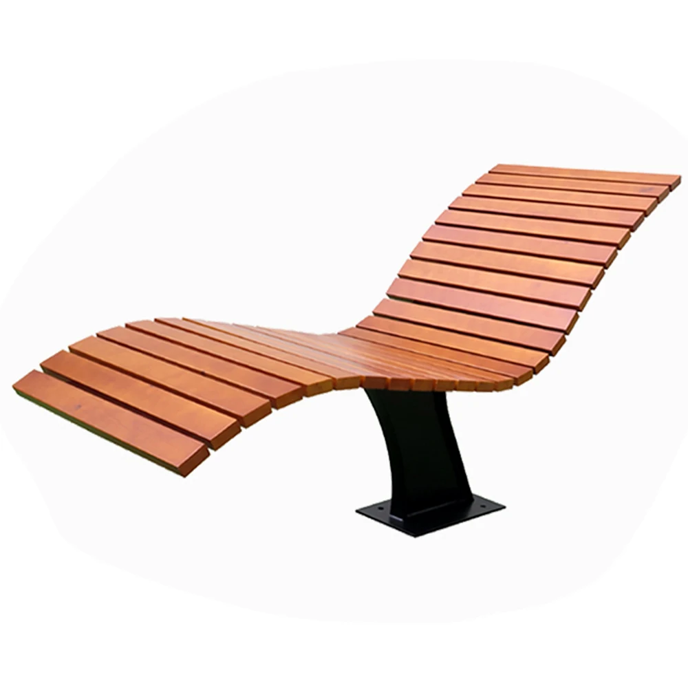 Garden Swimming Pool Sun Lounger Beach Recliner Chair Steel Wooden Metal Outdoor Curved Bench