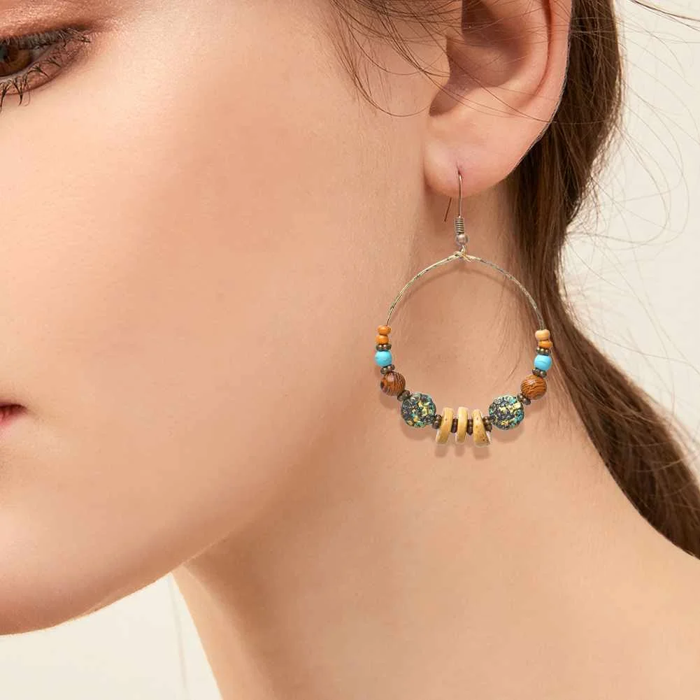 Mixed Design Bohemian Feather Acrylic Turquoise  Earrings Set for Women Jewelry