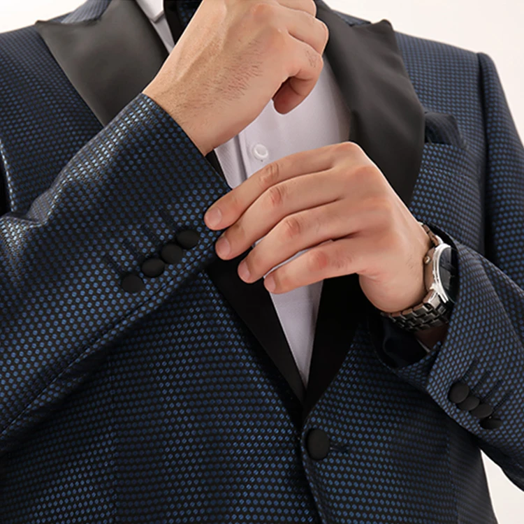 
Top design fashion pattern blue jacquard groom suit dress 2 pieces jacket trousers men slim suit wholesale 