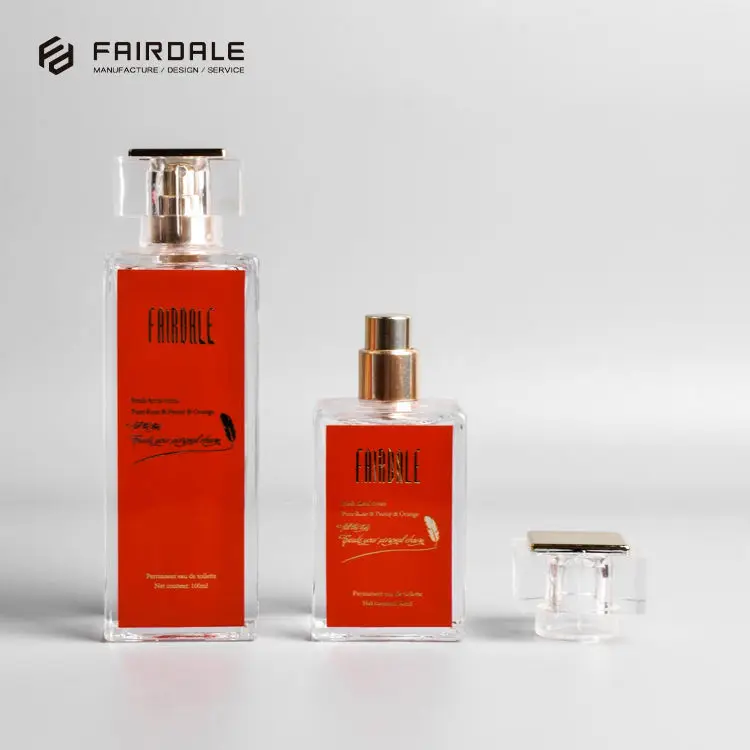 Сделанные на заказ стеклянные флаконы для духов 100 мл в форме флакона для духов с алюминиевой бутылкой с распылителем