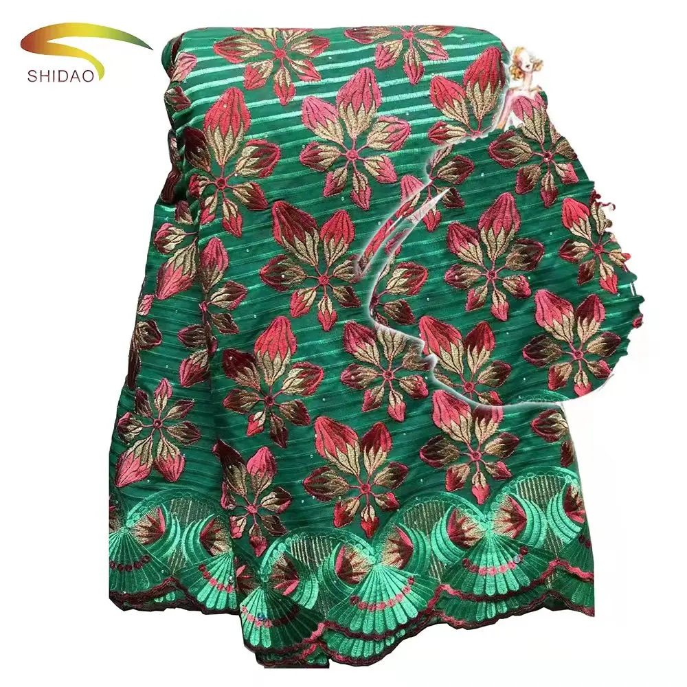 2022 Wholesale Selling African Swiss Voile Lace Fabric With Rhinestones Nigeria Embroidery Flower Lace Fabric