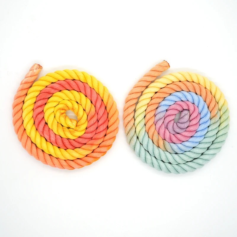 Durable 12mm Dyed Three Strand Natural Cotton Rope Braided Cord Gradient Color Twisted Rope Customized Pet dog leash new