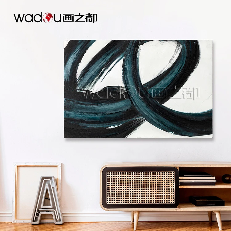 Home Decorations  Blue and Black Abstract on Texture Sanded canvas Paintings Canvas Wall Art Living Room Modern Hand Painted