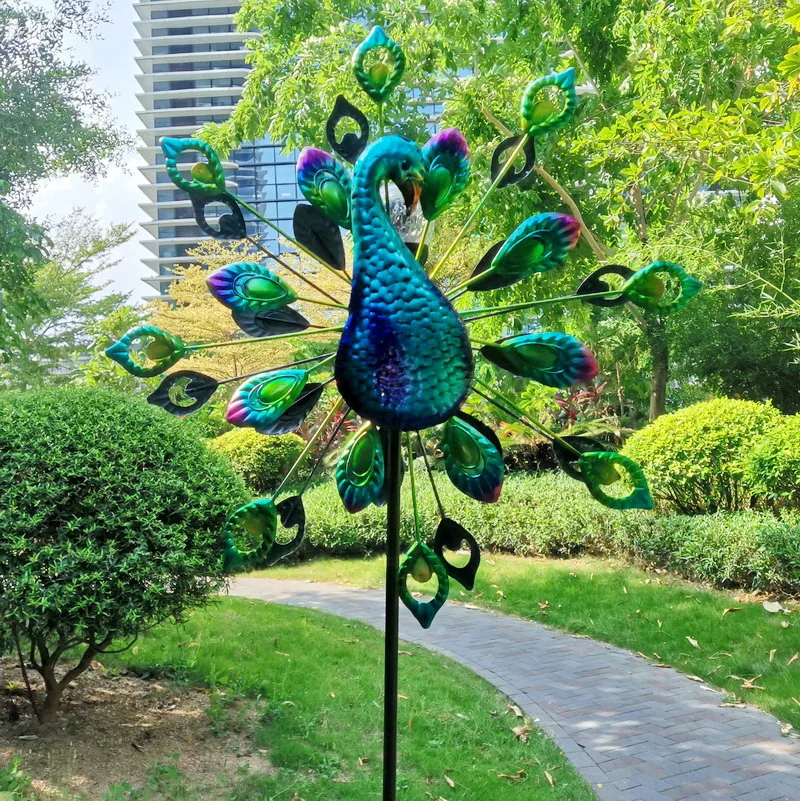 
garden ornaments peacock bird animal shape Wind Spinners Outdoor Metal 