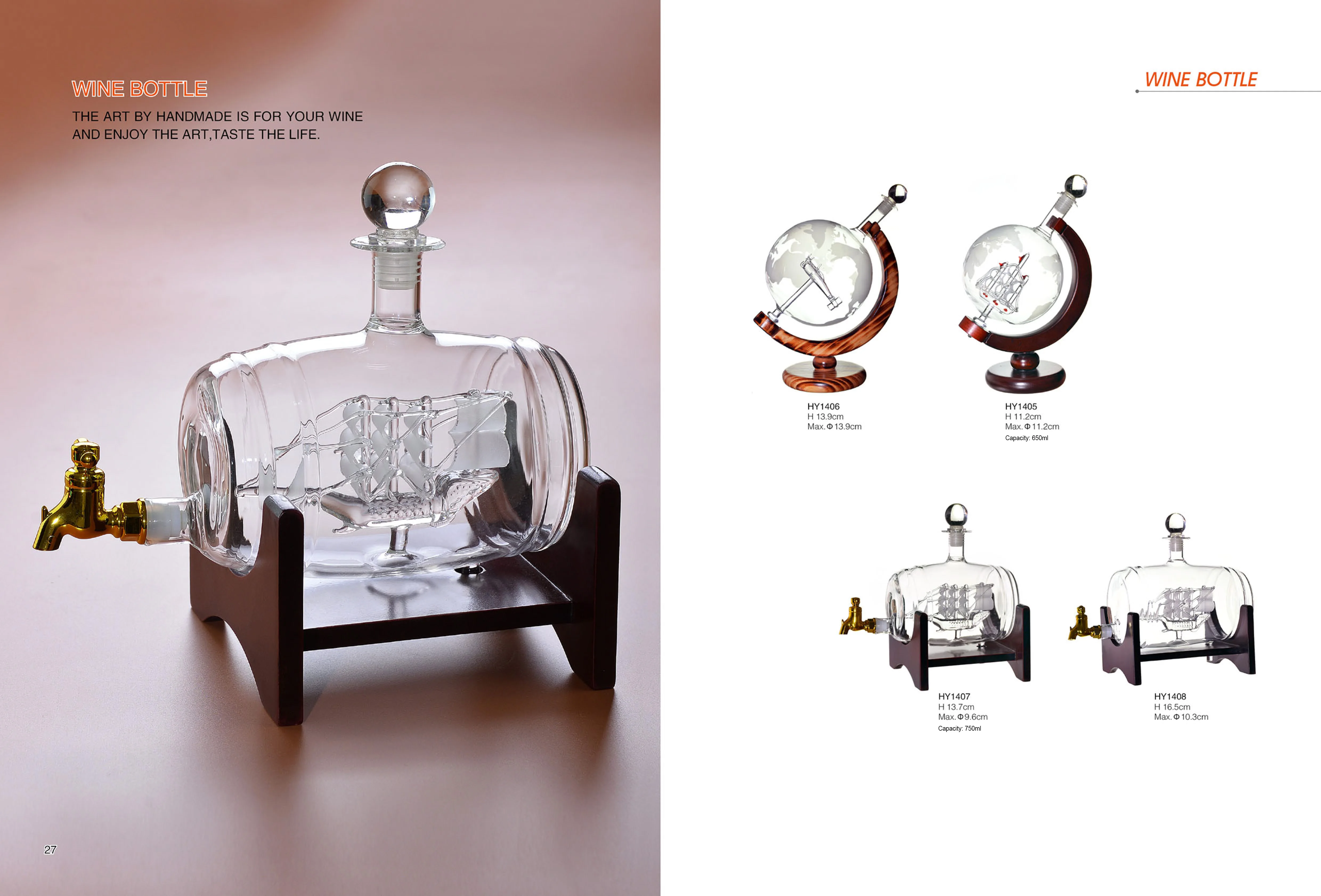 Custom 500ml 600ml 800ml Whiskey Wine Decanter Set With Wood Base Handmade Sailing Boat Shape Liquor Glass Decanter Set