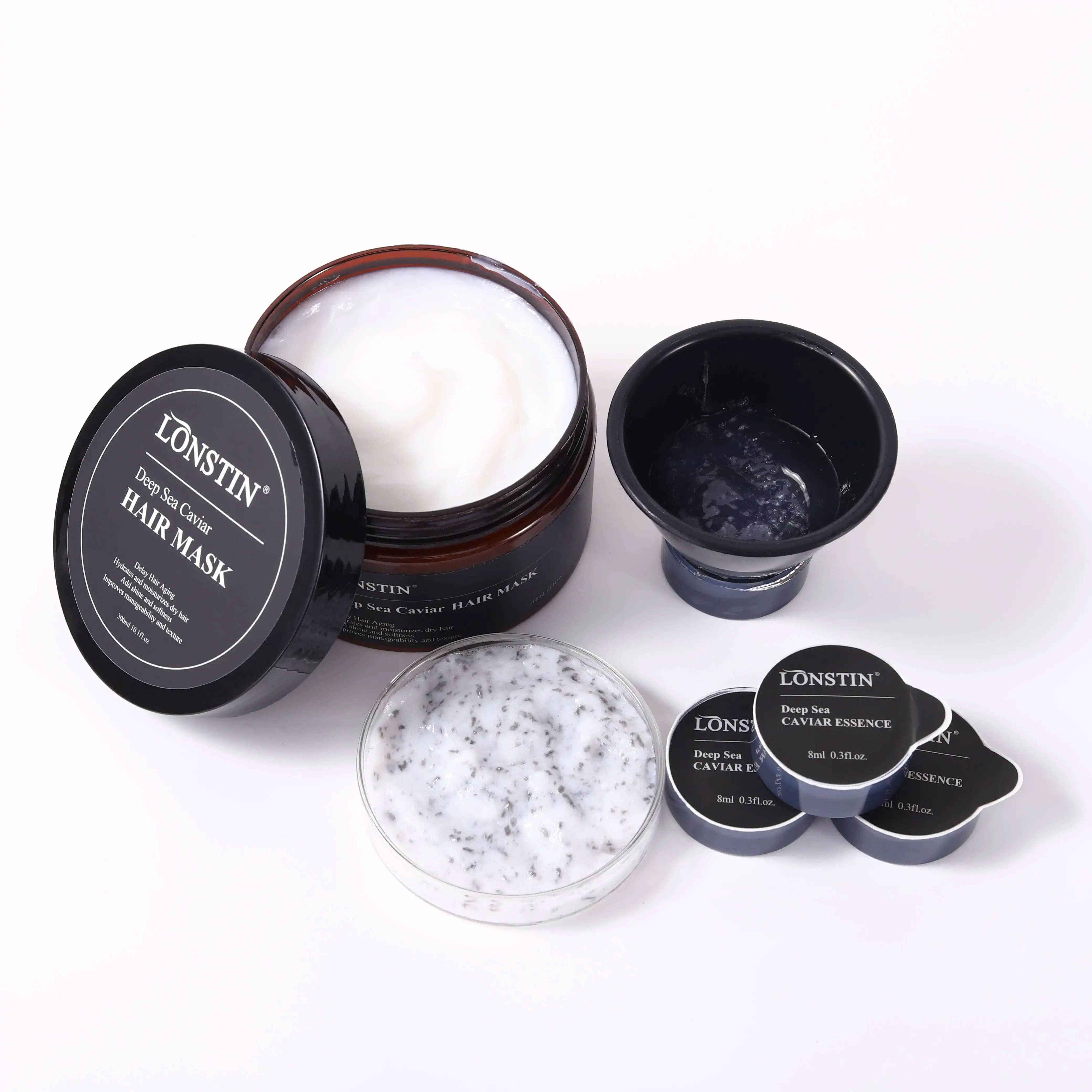 Black Deep Sea Caviar Extract Luxury Hair Care Set Masque Protein Essence Repair Caviar Hair Treatment