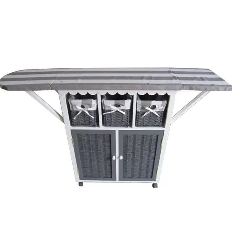 Living Room Cabinets Solid Wooden Folding Ironing Board Storage Cabinet With Wicker Drawer