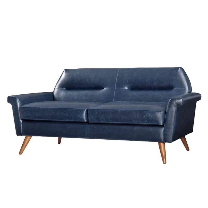 china modern living room nordic Navy Blue 2 seater sofas genuine leather sofa wholesale