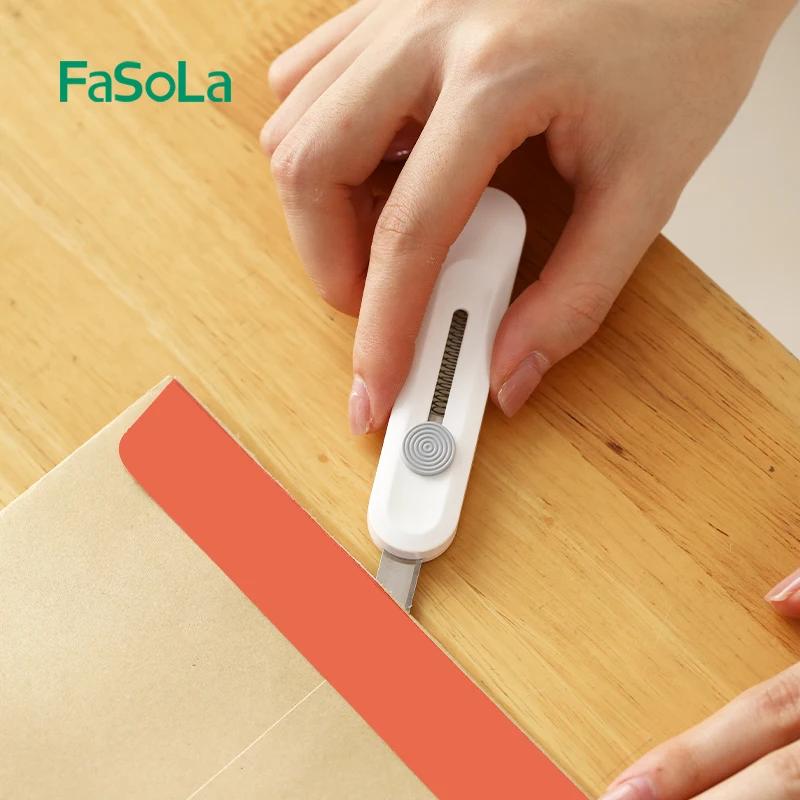 FaSoLa Simple Mini Box Cutter Retractable Utility Knife Package and Box Opener for Cartons Office and Home Use White/Blue
