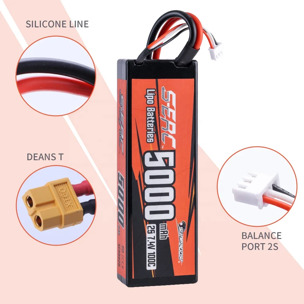 SUNPADOW 5000mAh 7.4V 100C 2S Lipo Battery with Deans T Plug for RC Car Truck Boat Vehicles Tank Buggy Racing Hobby