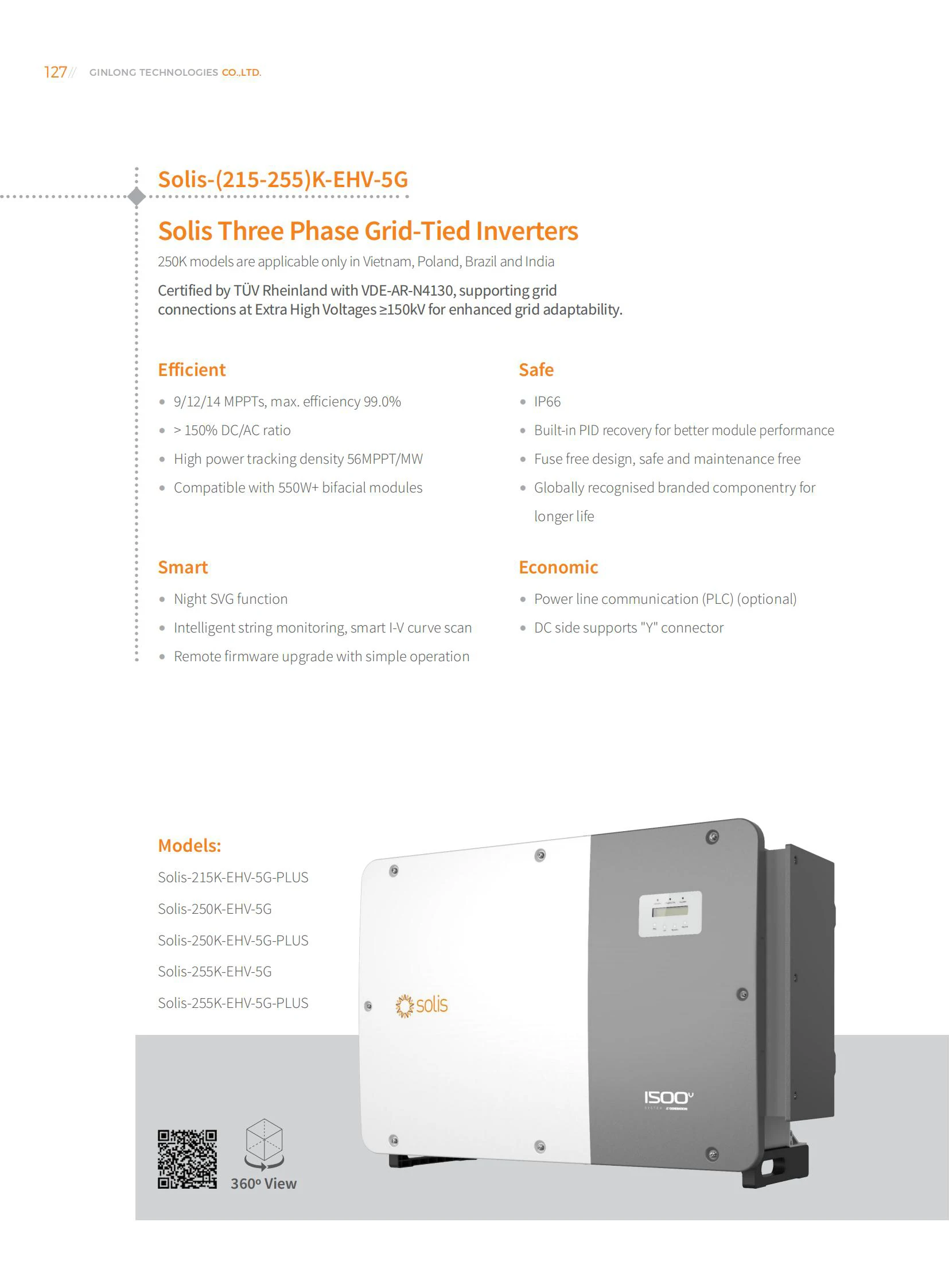 Solis Three Phase Solar Hybrid Inverter 215KW 250KW 255KW 5G On Grid Tied 3 Phase PV Inverter Solis-(215-255)K-EHV-5G