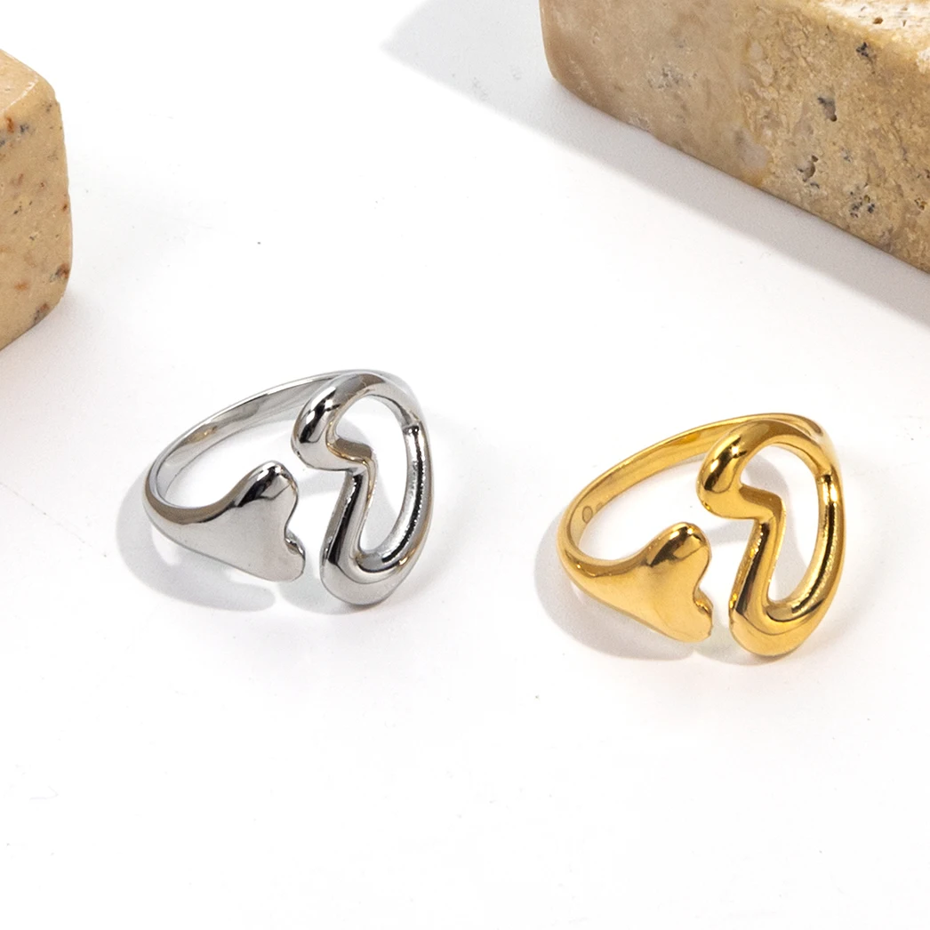 Waterproof 18K Jewelry Gold Plated Hollow Out Heart Multi-Layers Band Open Ring Sis Mom Dad Initial Number Hip Hop Letter Rings