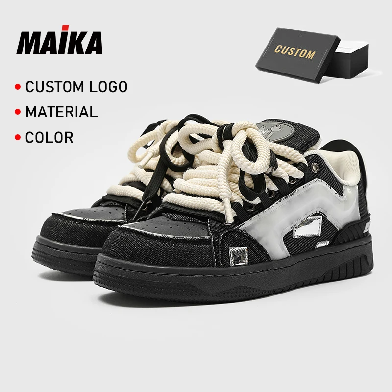 OEM Shoes Men Custom LOGO Denim PU Upper Skateboard Shoes zapatillas para caminar a la moda Design Luxury Shoes Sneakers for Men