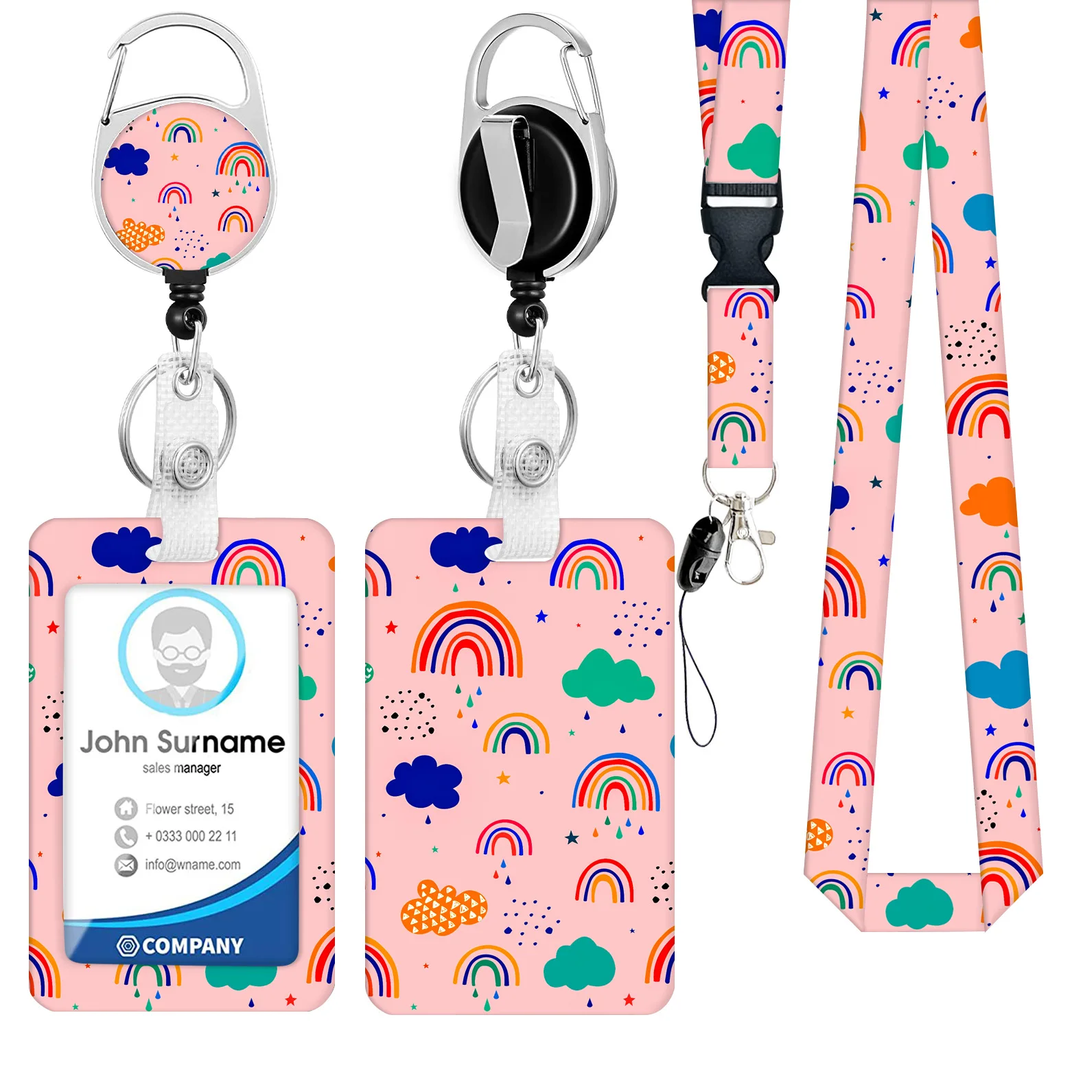 BSBH Factory Price Card Holder With Lanyard and Retractable Badge Reel Clip For Teacher Nurse Student ID Card Holder Keychain