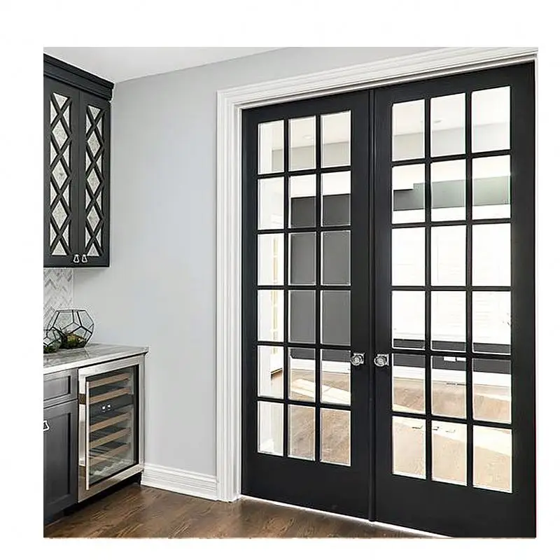 Hot Selling Swing Type Narrow Profile Iron Glass Door French Floor Double Leaf Glass Door Entrance Casement Patio Doors