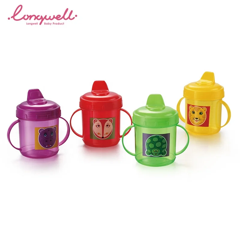 
Ningbo Longwell Duckbill Cup Kids Plastic Cups Drinking Feeding Water Bottle 200ML Bpa Free PP Two Grips Baby Cup Training 
