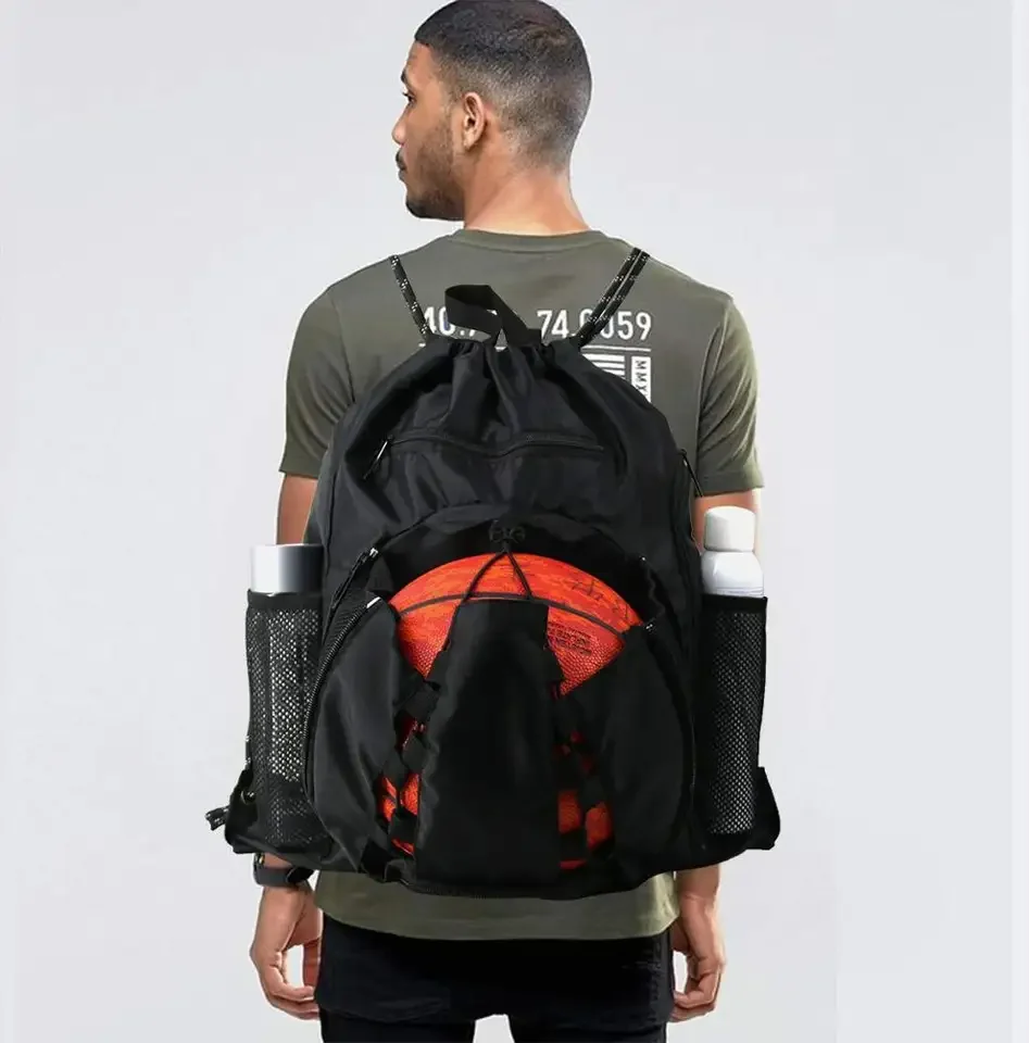 Gym Sport Equipment Bags Drawstring Basketball Backpack Bag with Ball Holder & Shoe Compartment for Football Baseball