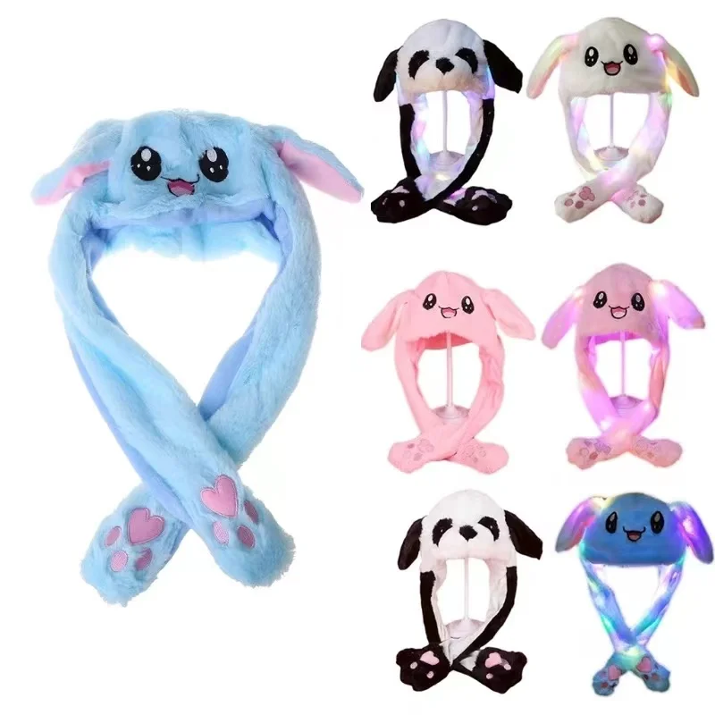 Rabbit  Moving Ears Hat Cute Cartoon Toy Beanie Plush Cap Kawaii Funny Bonnets Birthday Gift Bunny Gorra Winter Bunny Chapeau