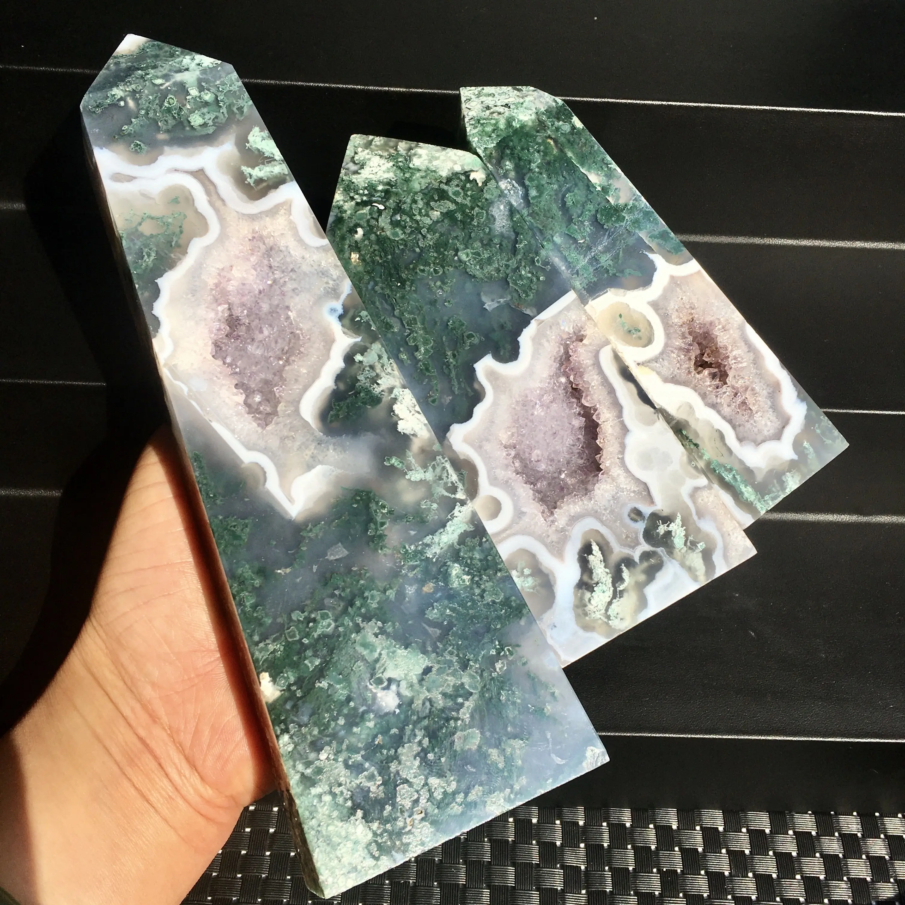 Natural Purple Moss Agate High Quality Moss Agate With Amethyst Geode Tower Nice Crystal Point For Sale