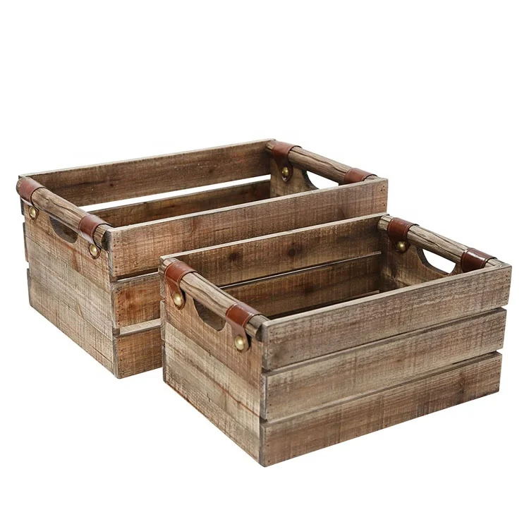 set of 2 rustic brown wooden box