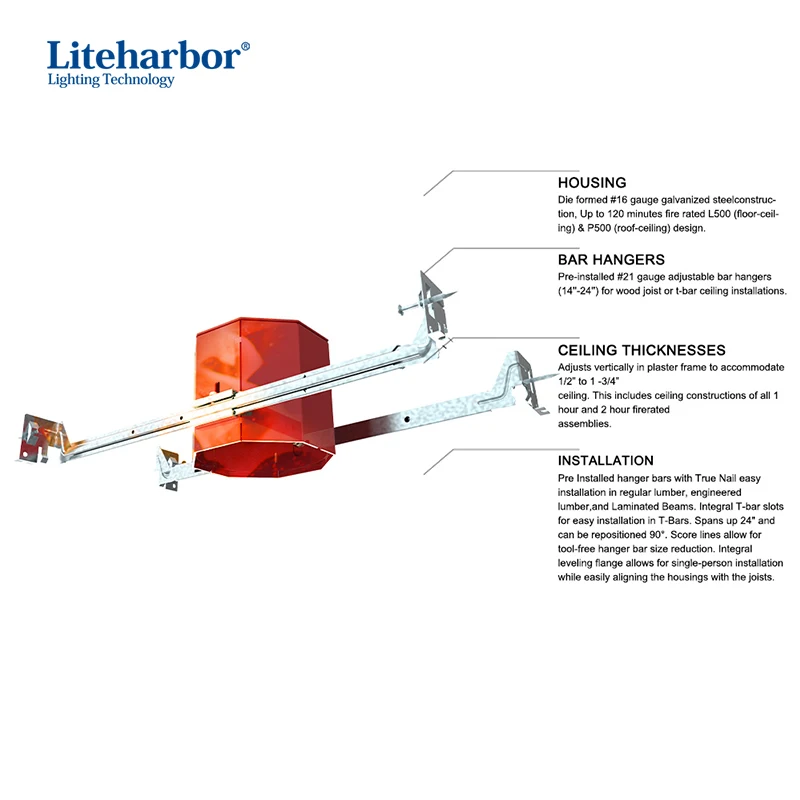 4inch New Construction LED Fire Rated Downlight Round Octagon  Housing For Commercial Lighting