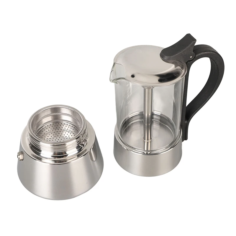 Custom 304 Stainless Steel Induction Borosilicate glass Coffee Maker Mocha Percolator Moka Pot