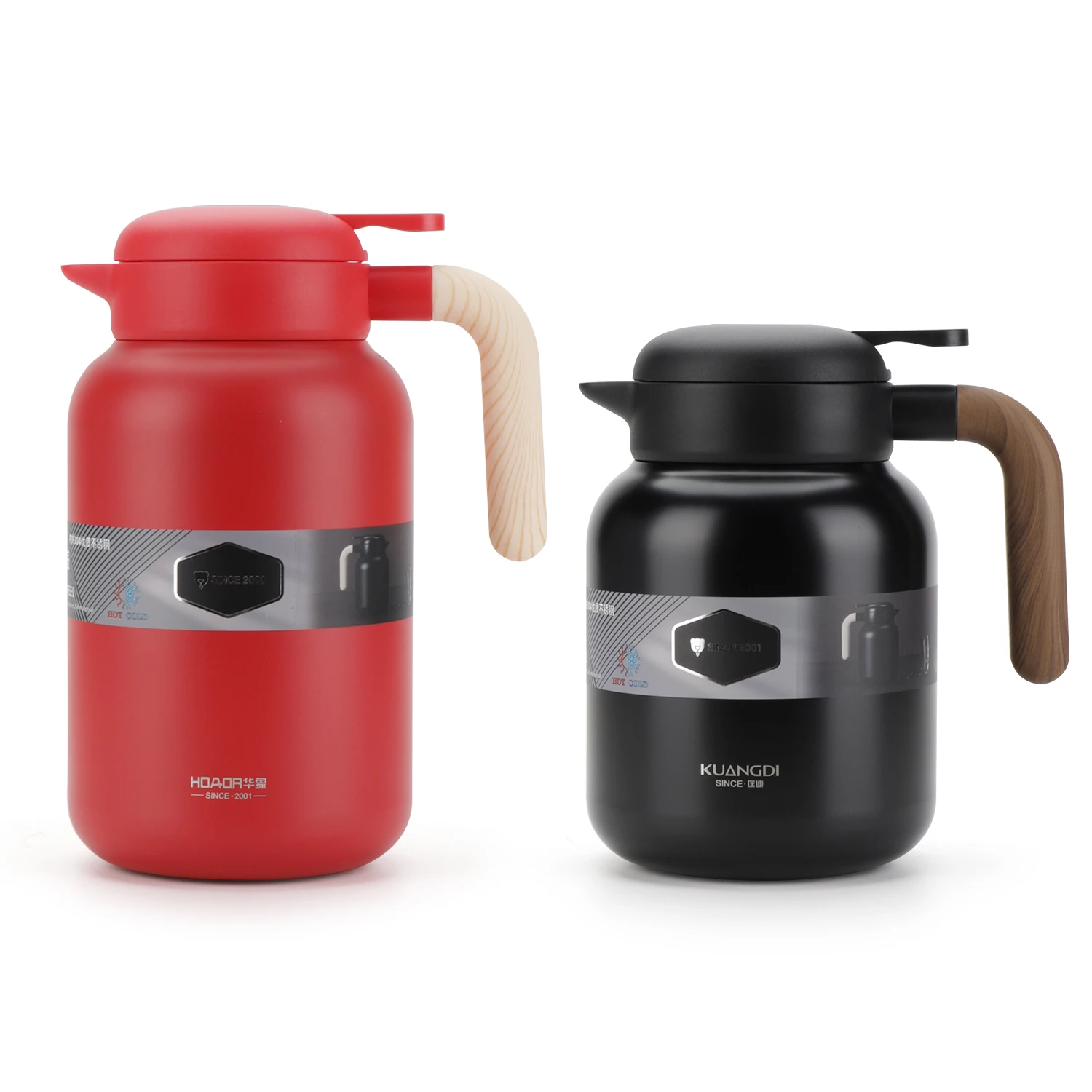 1300ml 2000ml Double Wall Stainless Steel Vacuum Insulated Coffee Carafe Thermos Hot Water Tea Pot with Wood Grain Handle