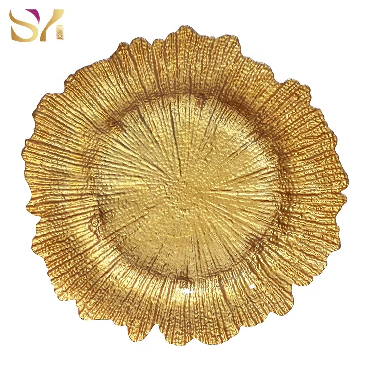 
Wedding party gold rim clear glass charger plate for table decoration 
