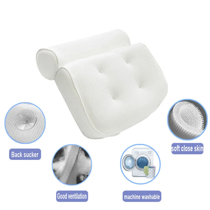 Non Slip SPA Bath Pillow with Suction Cups Bath Tub Neck Back Support Headrest Pillows Thickened Home Cushion Bathroom Accersory