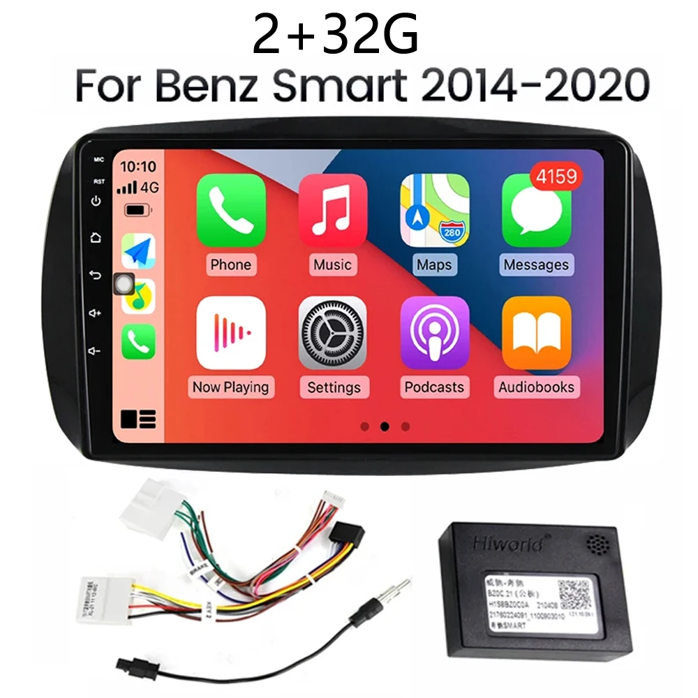 2+32G For Mercedes-Benz Smart Fortwo C453 A453 W453 2014-2020 9 Inch Car Radio Dashboard Panel Frame Power Cord CANBUS