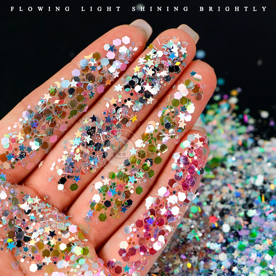 YMJ Free Sample Mixed Size Shaped Chunky Glitter Powder For Tumblers Craft Christmas Festival Decoration Eyes Face Body