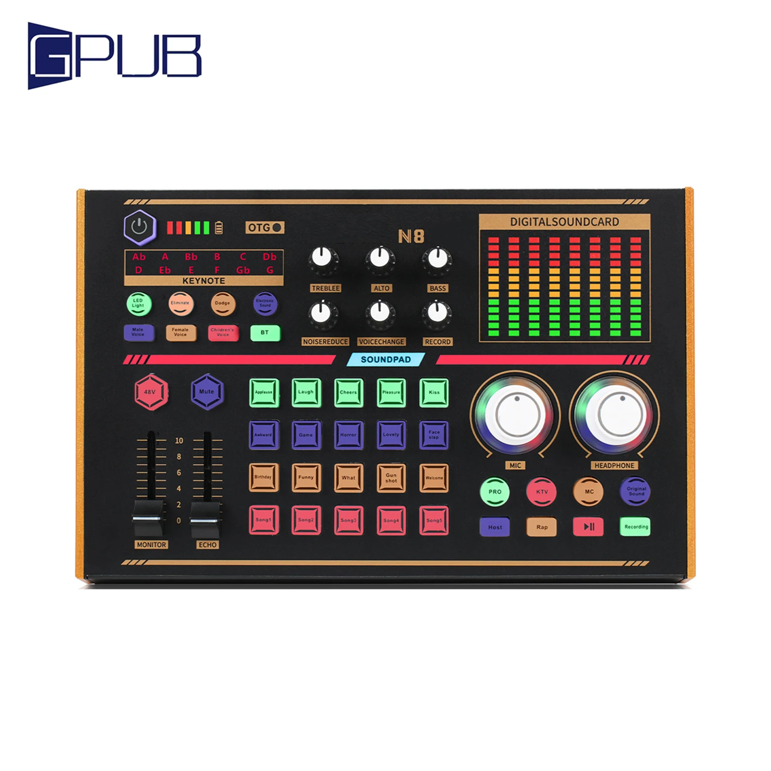 N8 All In One Audio Mixer RGB Microphone Monitor Headphone 48V Soundcard Streaming Sound Card