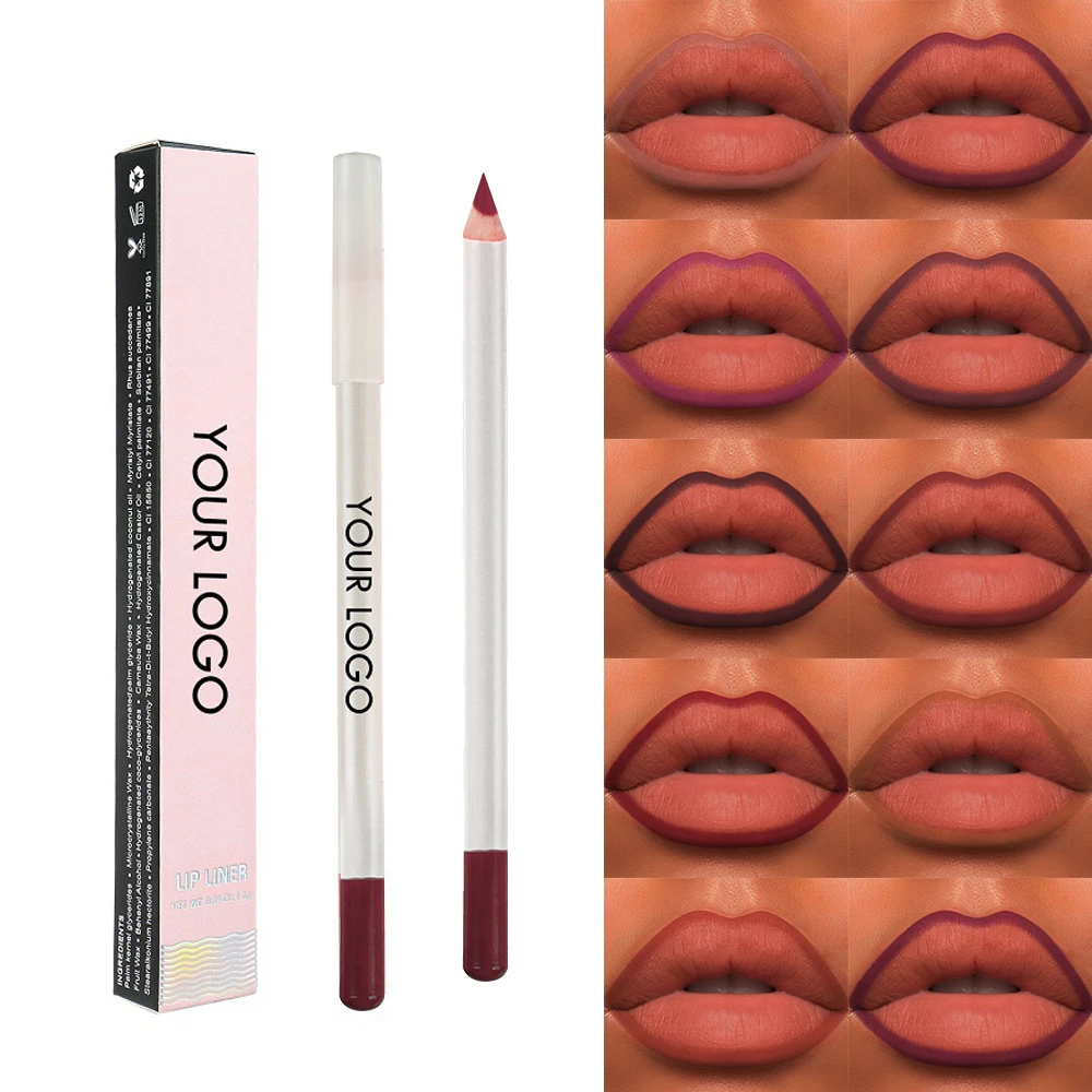 High Pigment 10 Colors Lip Makeup White Lipliner Long Lasting Waterproof Creamy Lip Liner Pencil Custom Logo