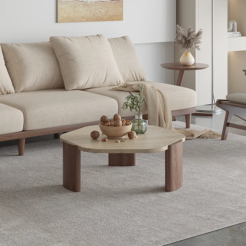 2024 YOUTAI wabi-sabi настольный круглый журнальный столик из массива дерева и натурального камня для гостиной