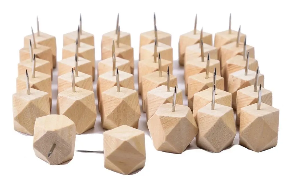 Factory Wood Push Pins Decorative Wooden Thumb Tacks Map Pushpins for Cork Board Memo Board
